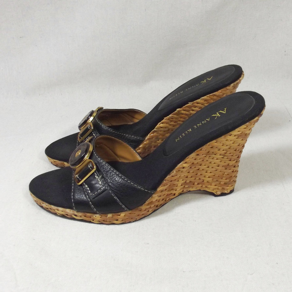 Anne Klein Shoes - ANNE KLEIN Leather Wicker Wedge Pumps Espadrilles